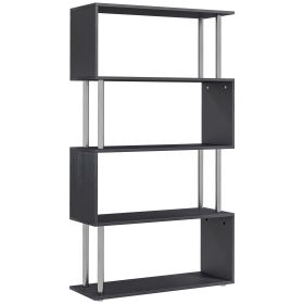 HOMCOM 5-Tier Bookcase S-Shaped Wooden Storage Shelf Modern Decorative for Home and Office Black